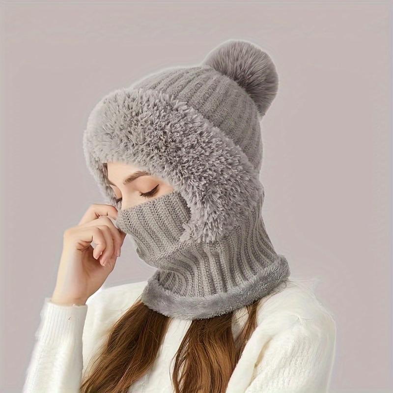 3-in-1 Winter Beanie Scarf & Mask Set - Cozy Fleece-Lined Knit Hat with Ear Flaps Windproof Warm Hooded Neck Warmer for Outdoor Cycling 3-in-1 Winter Beanie Scarf & Mask Set - Cozy Fleece-Lined Knit Hat with Ear Flaps Windproof Warm Hooded Neck Warmer for Outdoor Cycling