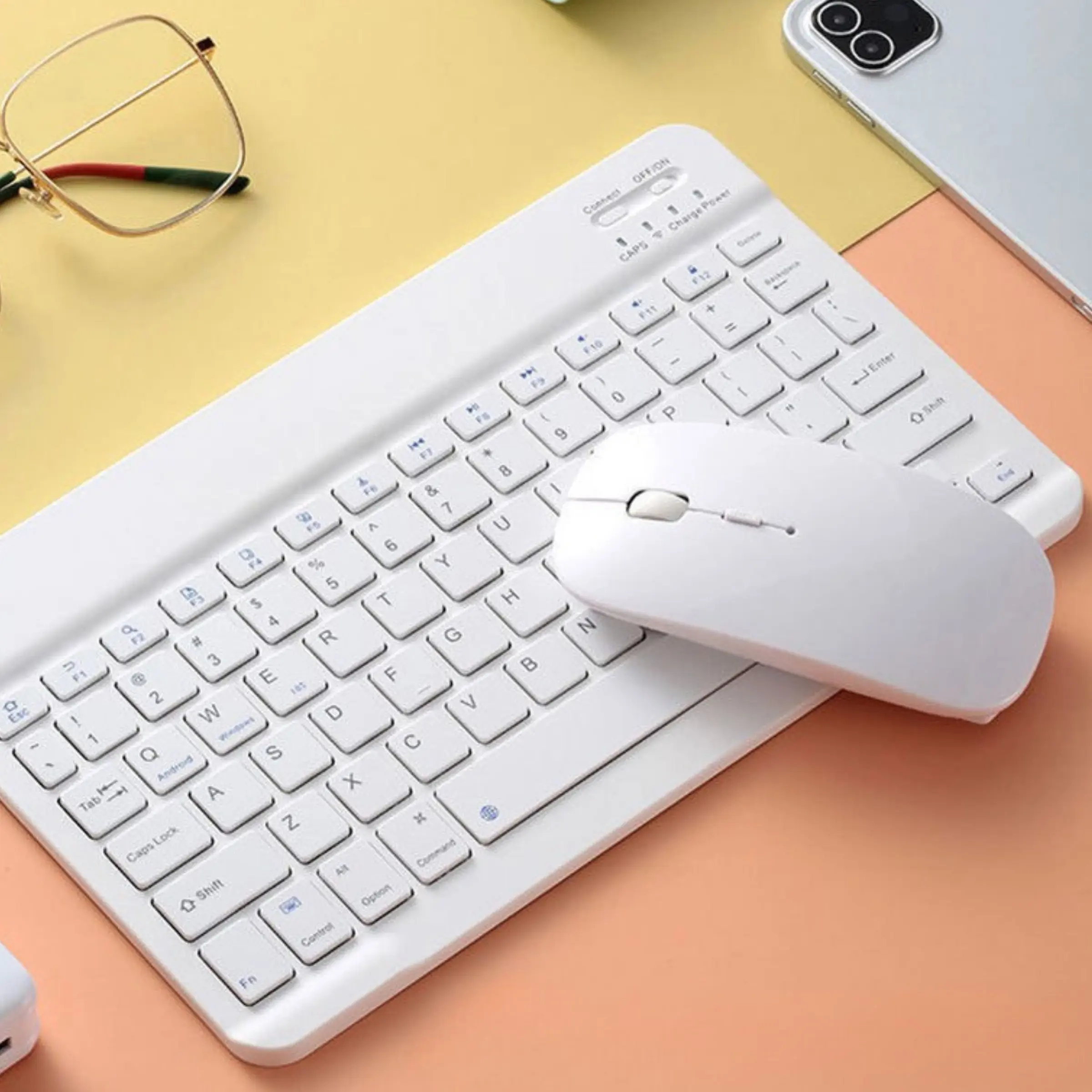 Rechargeable Bluetooth Keyboard and Mouse Combo For iPad and Android Tablet, Universal Ultra-Slim Wireless Keyboard Mouse Set for Android Windows iPad iPhone Samsung Tablet Portable Compact Keyboard Set