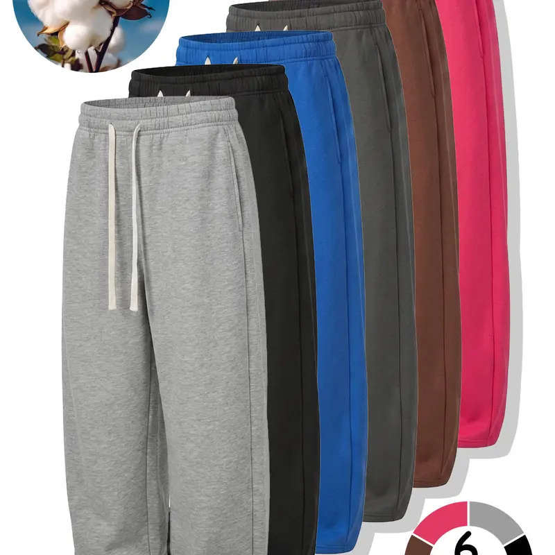 Men’s Polyester Fleece Warm Lining Athletic Sweatpants - Drawstring Waist, Loose-Fit Full-Length Machine Washable Men's Pants, Casual Chic Bottoms for Autumn Winter Back-to-School Wear