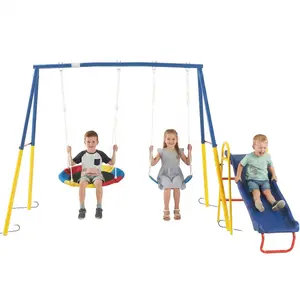 【Summervibes】Swing Set for Backyard, 450lbs Swing Set with Heavy-Duty A-Frame Metal Outdoor Swing Stand, Gift for kid