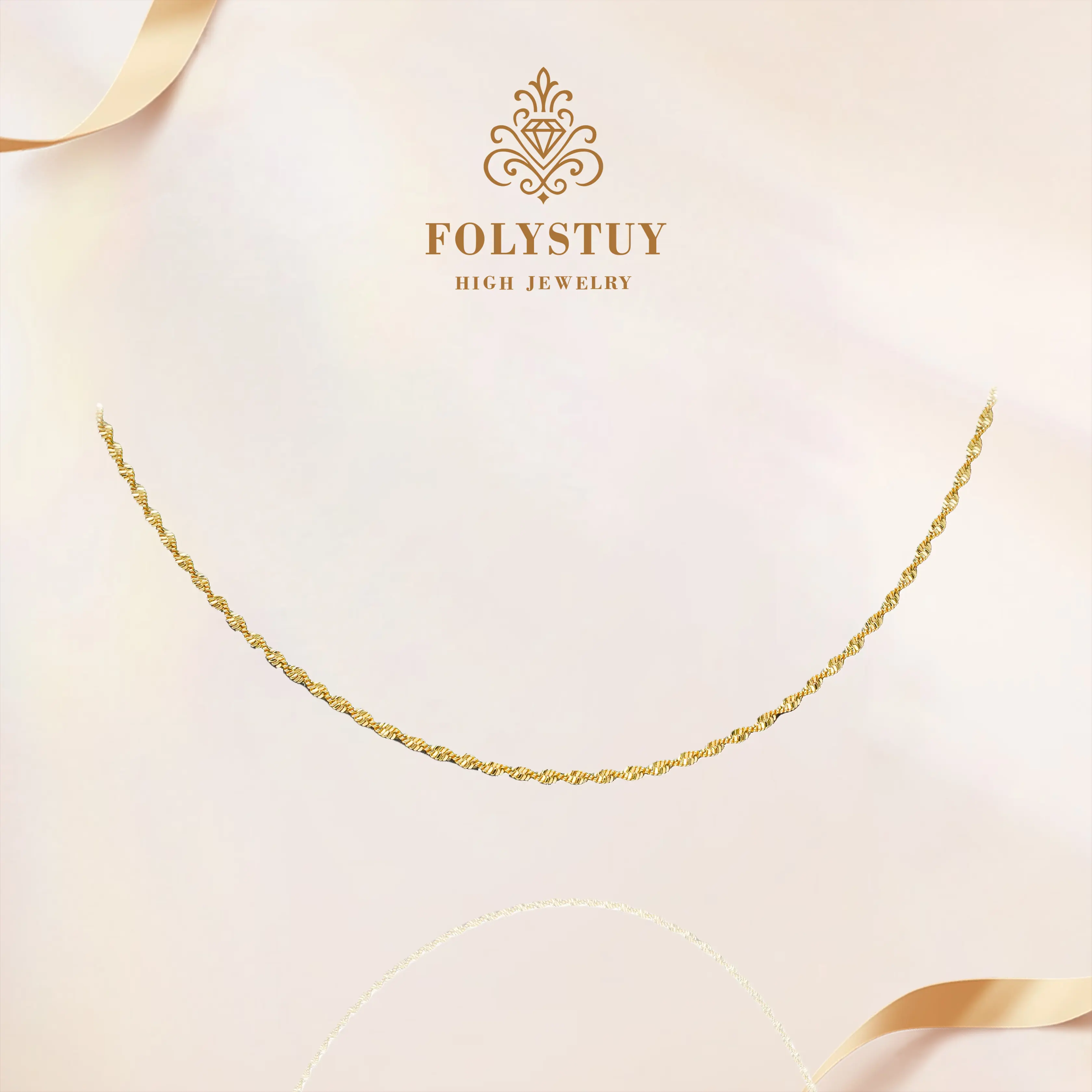 [17.7inch by 2.2mm Rippling Waterwave Necklace] 【FOLYSTUY(Y140)】 Rippling Waterwave Necklace - Graceful and Eye-Catching Jewelry for a Charming Look