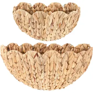 2 Pack Scalloped Wall Baskets  Baskets Large and Small Decorative Woven Storage Holder for  Bathroom, 16 x 10.6 x 7 and 14 x 7.9 x 5.7 Inch (,Water Hyacinth)