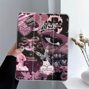 Y2K Pink Gothic Collage Folding Stand Case for iPad, Tablet Cover, Transparent Acrylic Hard Back, Pencil Slot & Charger Slot, Scratch-Resistant Slim Protective Cover for iPad 10.2 2019/2020/2021, Mini, Pro, Air Scratch-resistant ultra-thin protective case