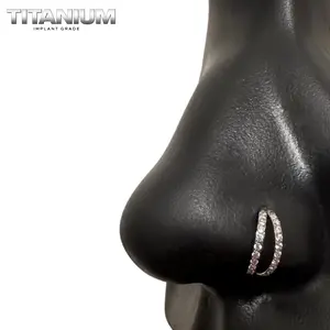 Statement Gold Double Diamond Line Clicker Nose Hoop - 16 Gauge, Lead and Nickel Free, Hypoallergenic, Includes Case and Exclusive Pouch