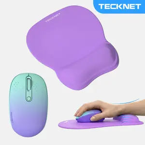 TECKNET Small 2.4G Wireless Quiet Mouse + Wrist Support Mouse Pad Combo, Non-Slip Waterproof Pad & Portable Cordless Mouse 800/1200/1600 DPI, Compact Mini Design for Small Hands & Kids, Compatible with Chromebook, Laptop, PC, Mac Mousepad