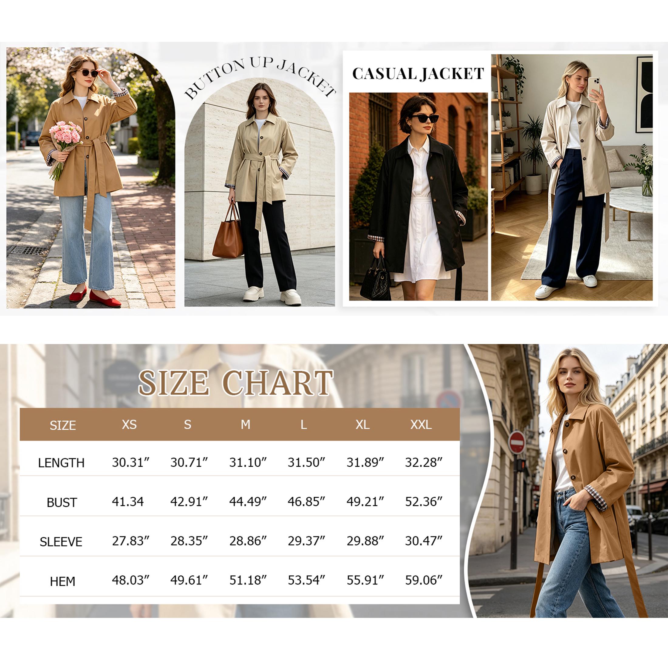 Kingapril Womens Trench Coat Oversized Button Up Jacket Plaid Lined Classic Outerwear with Pockets,back to school,back to school shopping