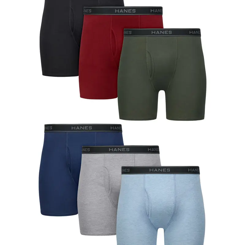 Hanes Men's Boxer Brief Underwear, Moisture-Wicking Cotton, Assorted Solids, Value 6-Pack