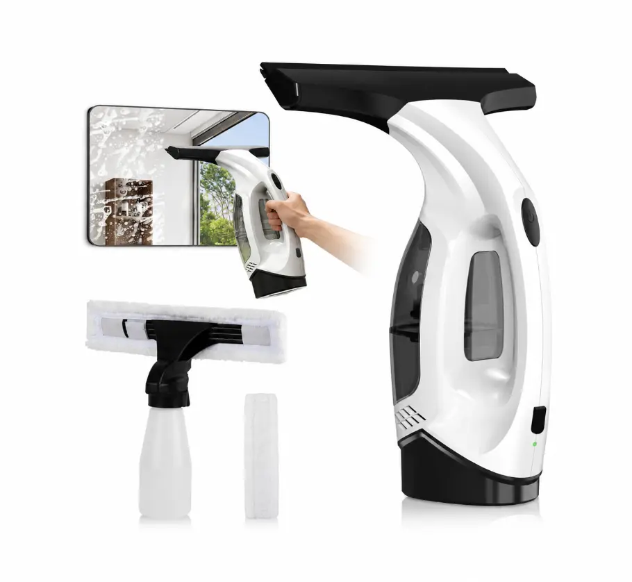Cordless Window Vacuum Squeegee, 2000Pa Electric Glass Cleaning Tool with 2200mAh Battery & 150ml Water Collection Tank, Handheld Vacuum Kit for Glass Doors, Tiles (White)