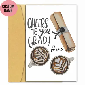 🎓 Personalized Coffee Graduation Card – “Cheers To You, Grad” Custom Name & Year 🎉