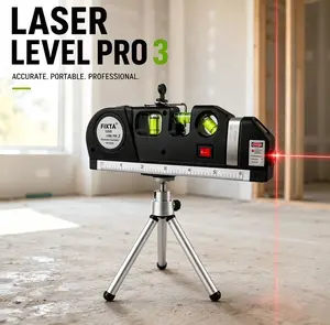 Laser Level Tool Multifunction Kit (including Standard Cross-Line Laser Level, 8 ft/2.5 m Metric Measuring Ruler, and Tripod Stand), Suitable for Wall-Mounted Cabinet Installation and Tile Wall Construction.