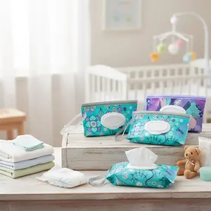 3 Pcs Reusable Wet Wipe Pouch with Travel Carry Strap, Portable Refillable Wipes Dispenser, Waterproof Baby Wipe Dispenser Bag, Stylish Wipe Container Case for Diaper Bag, Stroller and Travel Use (Tissues not included)