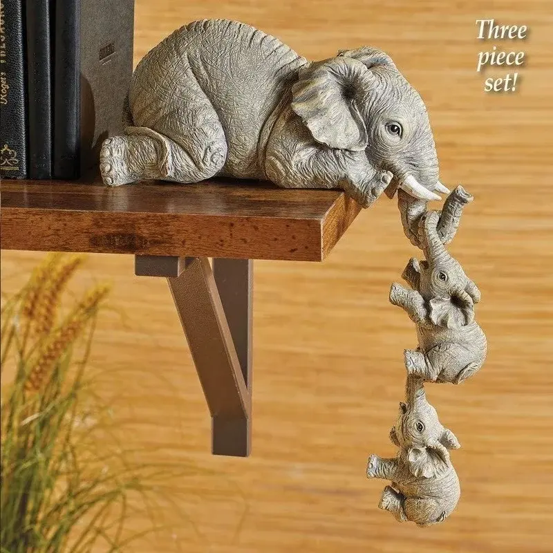 3Pcs/Set Cute Elephant Figurines Elephant Holding Baby Elephant Resin Crafts Home Furnishing Gift NONE
