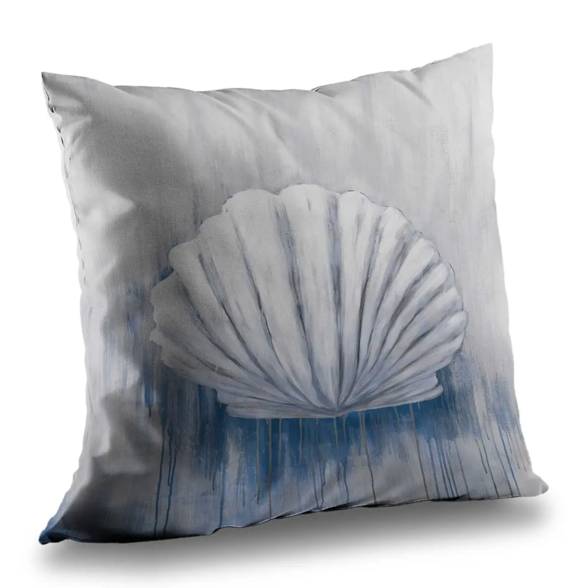 212 MAIN 14x14 in Lightweight Coastal Poly Twill Throw Pillow - Feston Shell Design, Ocean-Inspired Home Decor Accent, Home Decorative Cushion
