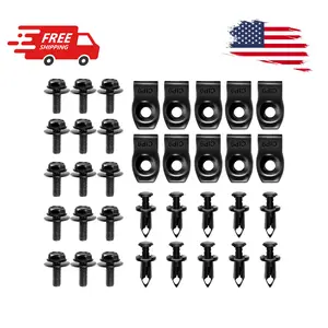 35PCS Engine Under Cover Splash Shield Guard Body Bolts Bumper Fender Liner Push Retainer Fastener Rivet Clips , black