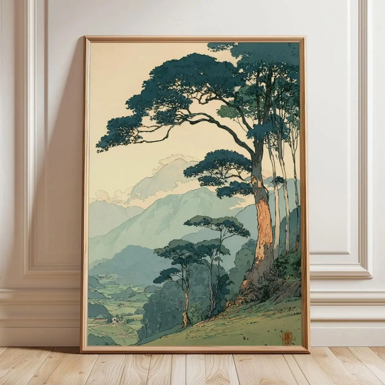 Vintage Japanese Forest Wall Art Mountain Landscape Nature Poster Decor Print A