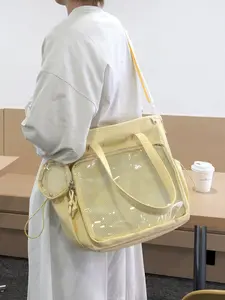 1pc Japanese lightweight tote crossbody bag is fresh, soft, and cute. The transparent display window allows for crossbody design, with a large capacity suitable for commuting to school, Crossbody shoulder bag