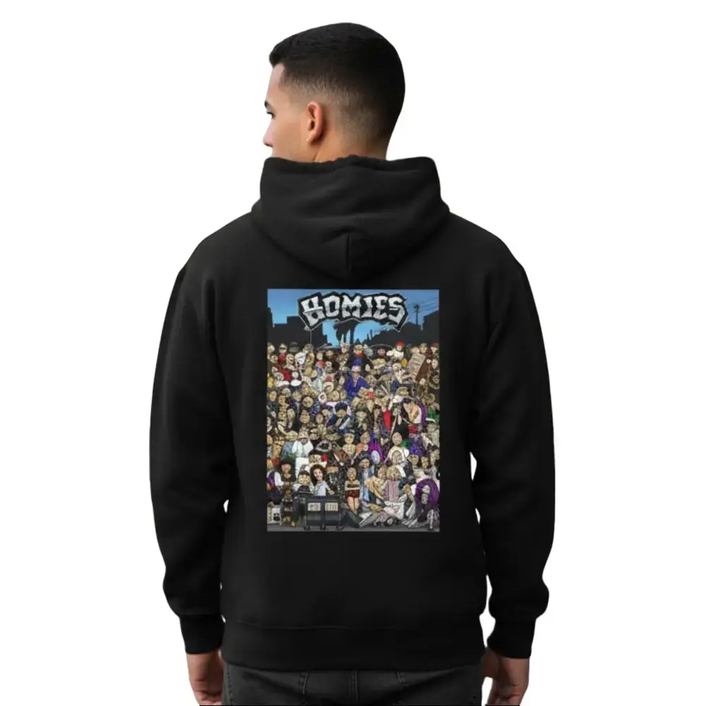 Women's Oversize Cotton Blend Graphic Print Hoodie - Longsleeve, Loose Cut, Medium Length, Classic Homies Chicano Mexican Streetwear, Unisex Casual Cholo Outfits