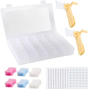 Embroidery Floss Organizer Box Tools - Bobbin Winder, 1 Removable 36 Compartments with 120 Floss Bobbins and Stickers for Craft DIY Cross Stitch Thread Sewing Bead   Storage