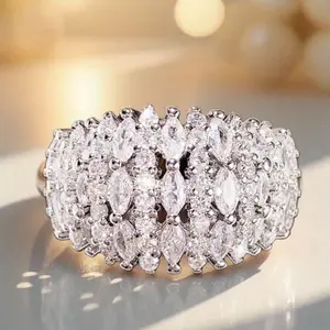 1Pc Luxury Noble Micro Pave Shinny Zirconia Wide Ring Bridal Engagement Rings for Women