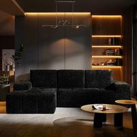 Obsidian Black Shimmer Plush Left Chaise