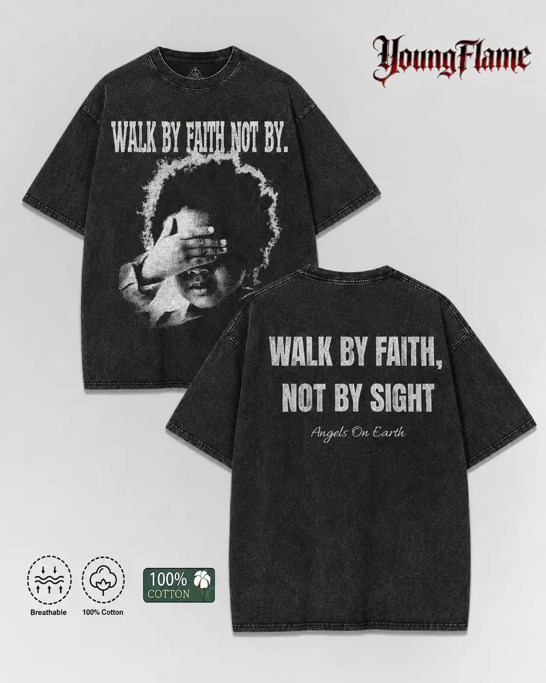 Vintage Acid Wash Walk By Faith Graphic Tee A Comfortable Summer Gift Christian Streetwear Y2K Clothing Men T-Shirt short sleeve