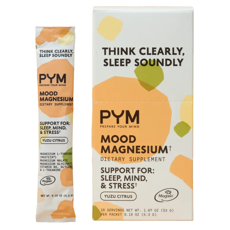 PYM Mood Magnesium Powder Packets (10-Servings) Magnesium Glycinate, L-Threonate & Malate Powder | Aid & Mood Support Supplement for Stress