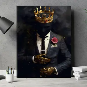1pc Modern Black Crown Wall Art Framed Wrapped Canvas - Elegant Monochrome Picture, Wood Frame & Flat Panel Suitable for Home Office Decor, Ready-to-Hang Gift, 2D Flat, Perfect for Room Decor