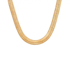 Tewiky 14K Plated Gold Necklace for Women Snake Chain Necklace Dainty Simple Chunky Herringbone Necklace Choker Necklaces Jewelry for Women For Valentine's Day gifts