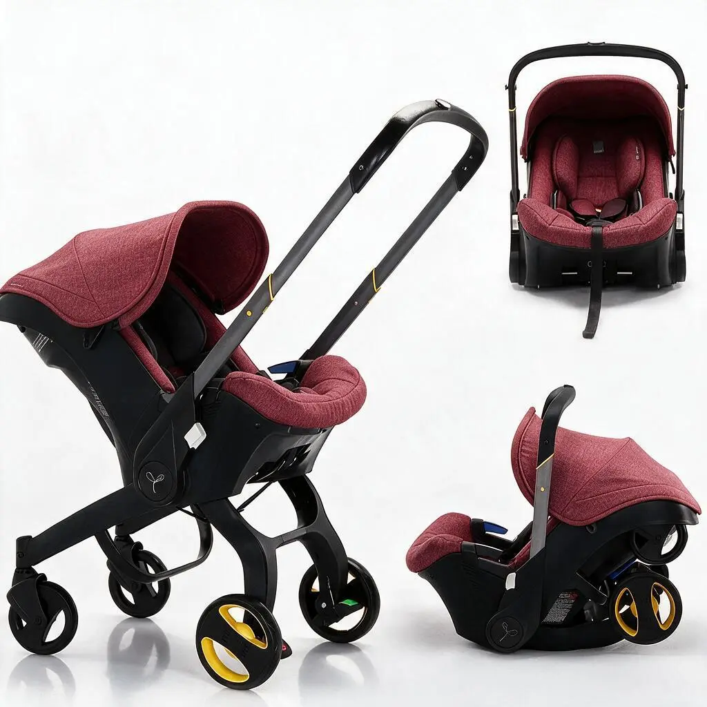 Multifunctional Alloy Metal Baby Stroller - Newborn to Toddler Use, 1-Click Contraction, Foldable 4-Wheel Design, Chest Clip, Stroller+Basket+Carrycot, Ideal for Travel (Baby Travel Gear, Bassinet Stroller)