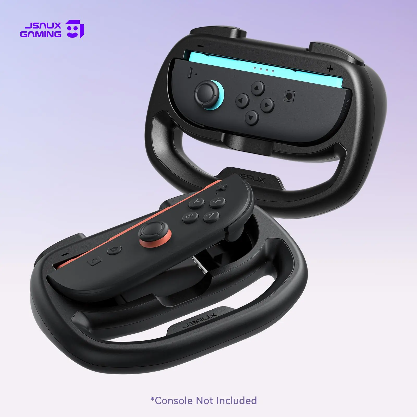 JSAUX Steering Wheels for Nintendo Switch 2 JoyCon Controller, Compatible with Mario Kart 9/8 Deluxe, Realistic Racing Experience with Comfortable Grip, Switch 2 JoyCon Controller Accessories–2X Black Wireless Joystick
