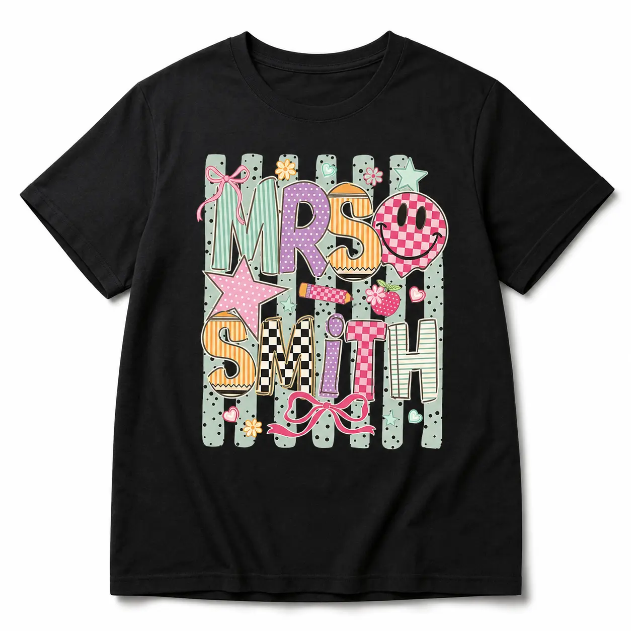 Comfort Colors Custom Mrs Teacher Name Shirt Striped Coquette Bow Tee Back To School Gift
