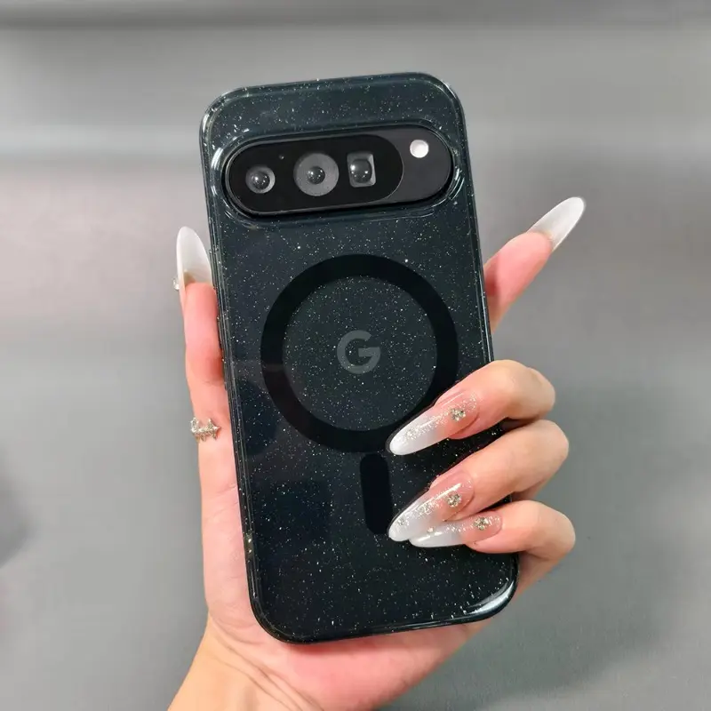 Transparent Acrylic Glitter with Magsafe Protective Cellphone Case for Google Pixel 9Pro XL 10Pro Magnetic Wireless Charge PC Cover for Pixel 9A 9Pro Accessories TPU Shell