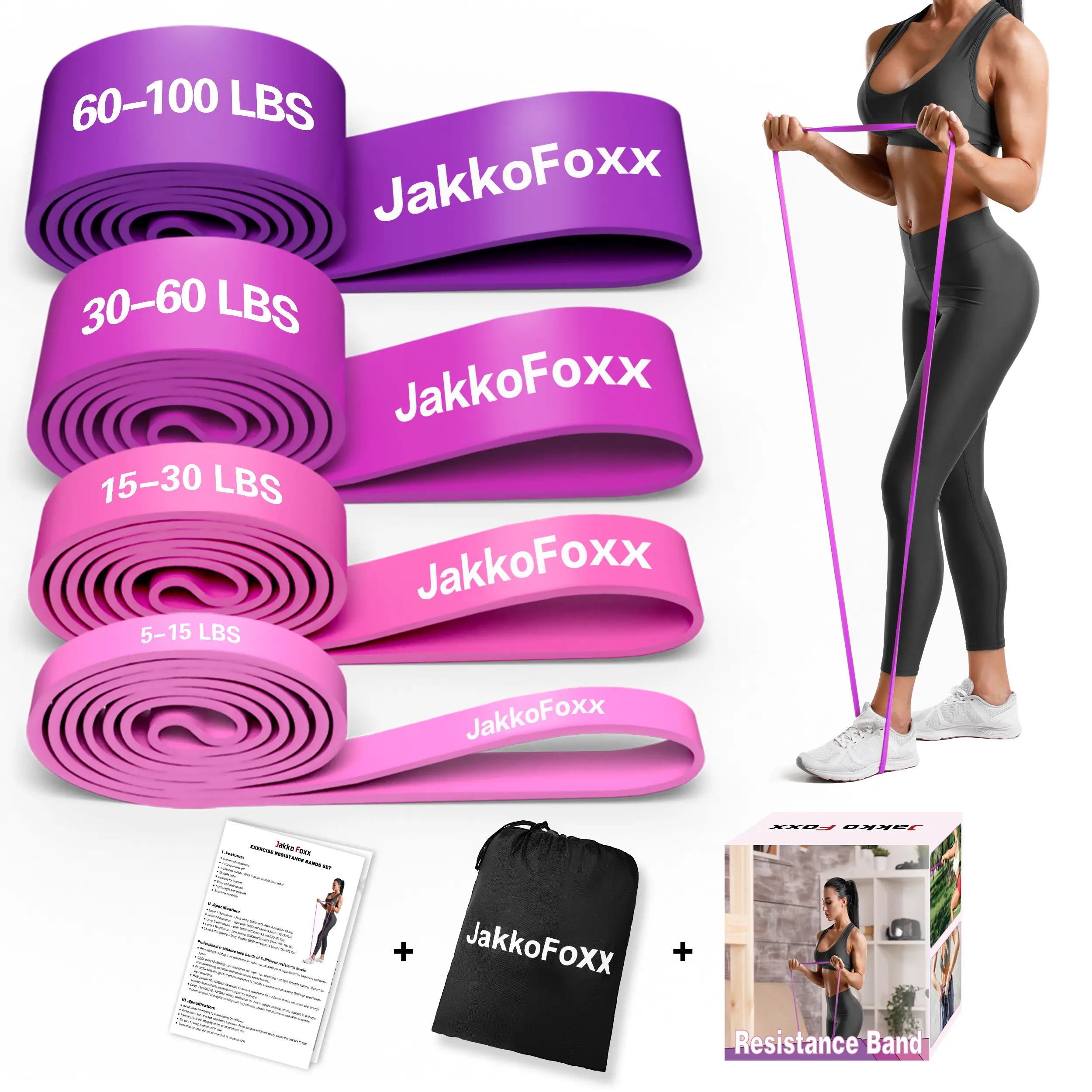 4-Level Resistance Bands Set, Pink Gradient Workout Bands, TPE Exercise Bands For Full Body Workout, Home Gym Fitness Equipment, Leg & Arm Training, Yoga & Strength Exercises