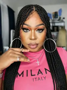 DOSAY 32" Knotless Box Braids Wig with Bangs - Synthetic Full Lace for Women's Natural Look & Feel - Handmade Cornrows Braids for Daily Wear
