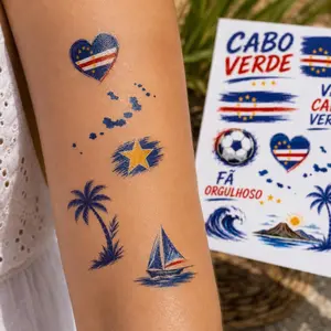 Cabo Verde Temporary Tattoos, Cape Verde Flag Face Decals, Waterproof Football Fan Stickers, Match Day Accessories for Sports Supporters, WC 2026 Merch