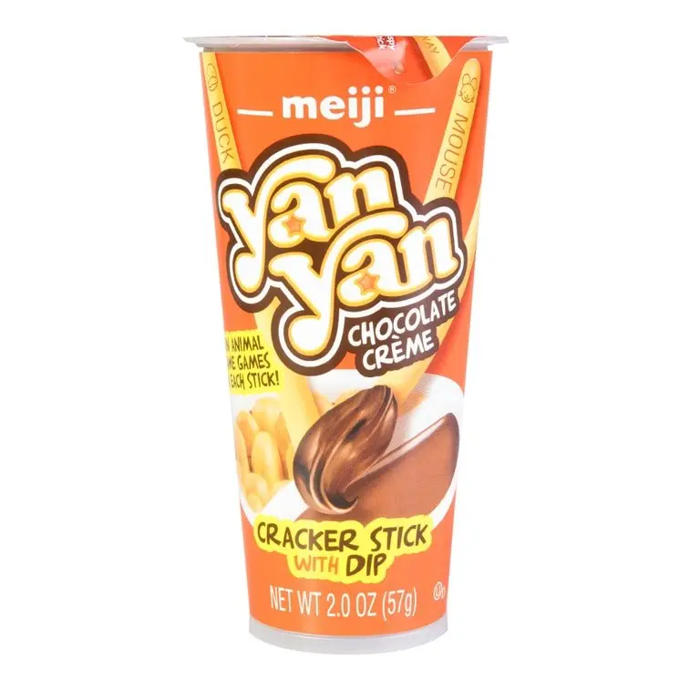 Meiji Yan Yan Chocolate Creme Cracker Sticks with Dip - 57g Biscuit Snack, Made with Cocoa Powder, Wheat Flour Mix, Contains Milk, Suitable for Ambient Temp Storage