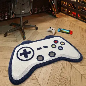New Gaming Controller Shaped Area Rug in White with Blue Accent - Non-Slip Playroom Carpet for Teen Boys Room, Gamer Decor & Casual Mat