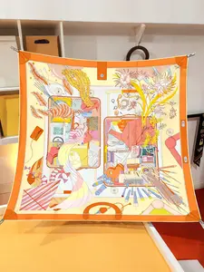 Women's Elegant Art Print Scarf, Lightweight Silk Square Shawl, Lightweight Fabric, Outdoor Sun Protection, Windproof Sandproof, Fashion Headscarf, Floral Print Scarf