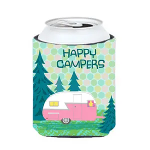 212 MAIN Functional Art 12oz Fade-Proof Can Hugger - Drink Protector, Fits Cans & Bottles, Glamping Happy Campers Trailer Print, Home Kitchen & Bar Utensil