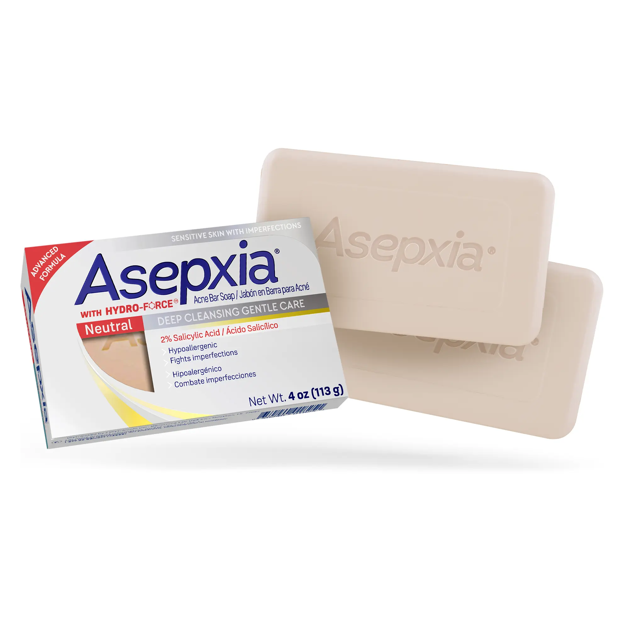 Asepxia Acne Treatment Neutral Hypoallergenic Bar Soap - 2% Salicylic Acid Facial Cleanser, Gentle Sensitive Skin Formula, Removes Impurities & Excess Oil, Soothing Natural Botanical Extracts, Daily Use, 4 Oz (226g), 2-Pack