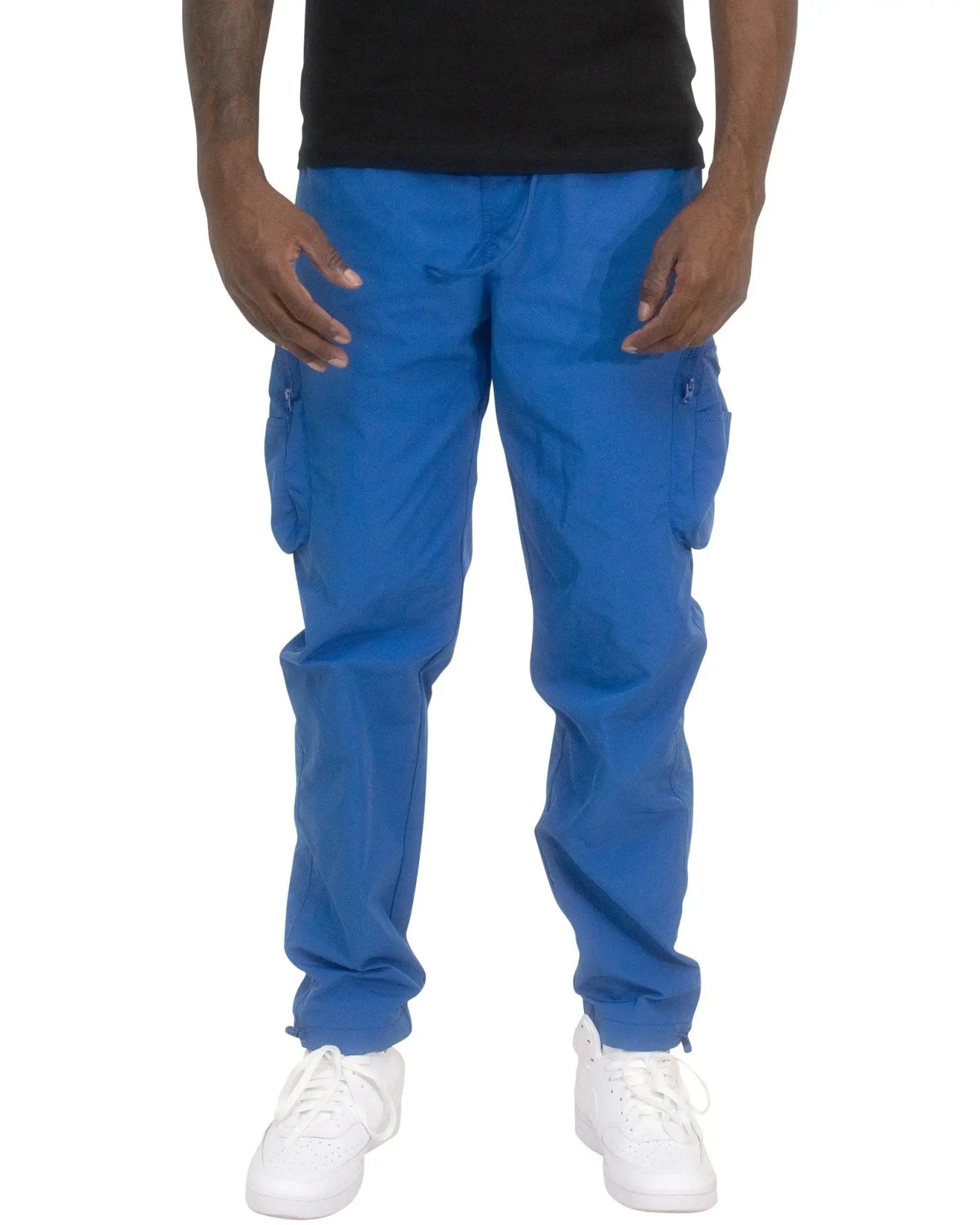 Sporty Beige Cargo Pants with Adjustable Waist and Elastic Ankles - All Seasons, Plain, Outdoor