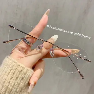 Ultra Lightweight Pure Titanium Frameless Glasses for Women High-End Aesthetic American Style Large Eyeglass Frame Fashionable and Comfortable wearable eyewear for modern feminine elegance，clear glasses，Computer Glasses，Suitable for daily use