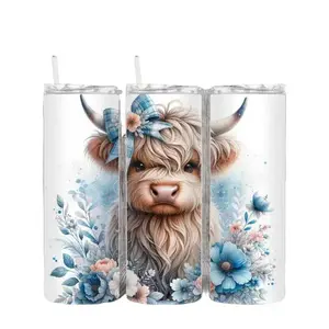 Highland Cow 20oz Tumbler with Sliding Lid and BPA-Free Plastic Straw