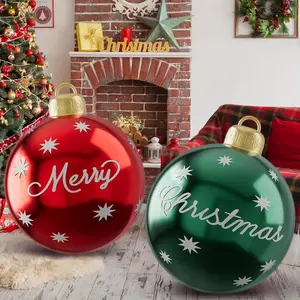 Pearlescent Inflatable Christmas Balls - PVC indoor and outdoor decorations, red and green metallic finish, with "Merry Christmas" and snowflake patterns, no electricity required, easy to install. Suitable for home party decorations.