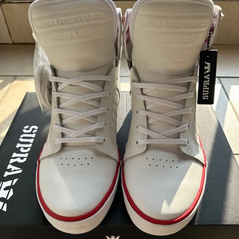 Supra Skytop High Top Skate Shoes Red and White Pebble Leather