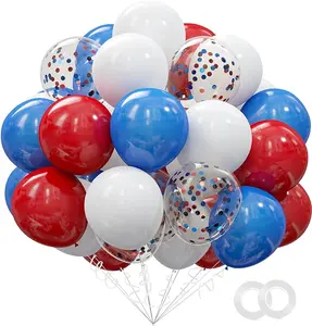 62Pcs Red White and Blue Balloons Kit - 12 Inches Red White Blue Confetti Party Balloons Decoration