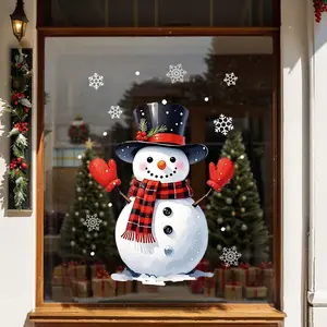 Snowman Christmas Window Clings & Snowflake Decals 11.8 x 15.7 Inches Removable Holiday Stickers for Winter Windows Xmas Decorations