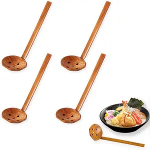 4 count Chinese Soup Spoons Long Handle Wooden Slotted Spoon, 8.4 Inch Ramen Spoon  Soup Spoons Dark Brown Wooden Serving Spoons for Soup, Coffee, Salad Desserts, Chips, Snacks, Cereal, and Fruit