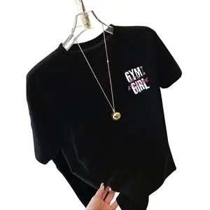 T-shirt with attitude print, short sleeve, round neck, casual top for summer and spring, women's clothing