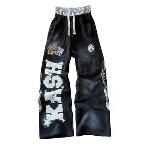 Men's Retro Double-Layer Baggy Joggers - Gothic Hip Hop Letter Patch Menswear Sweatpants with Elastic Waist for Casual Jogging, Sports & Outdoor Wear